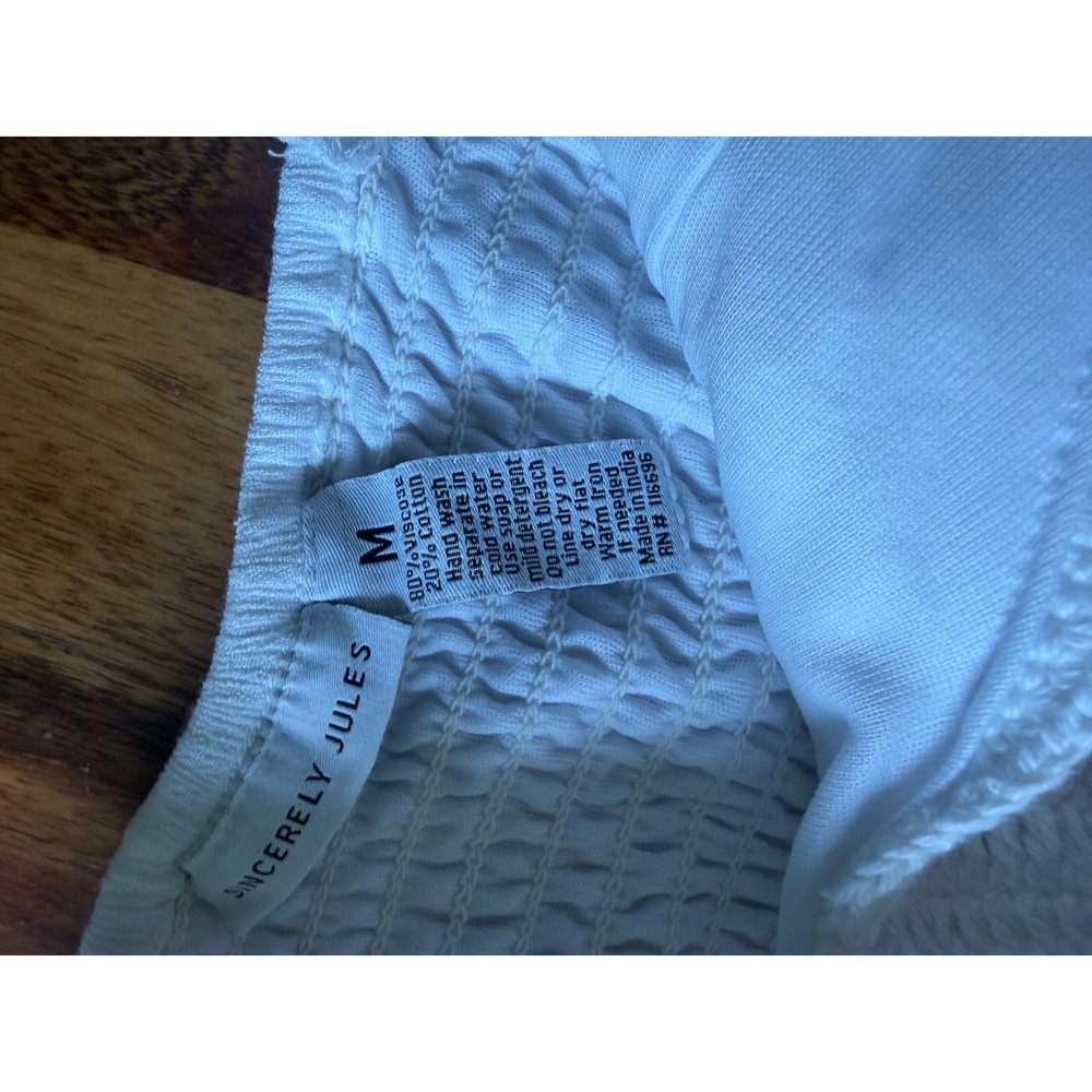 Sincerely Jules White Crochet Bodice Smocked Back Midi Dress Womens Medium Bride - Picture 7 of 8